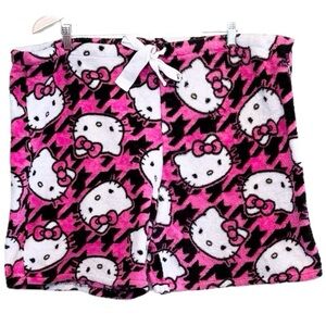 🌈 6/$60 Hello Kitty Houndstooth Faux Shearling Shorts Pink Black White XL